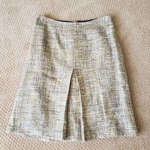 Cream and sky blue boucle A-line skirt